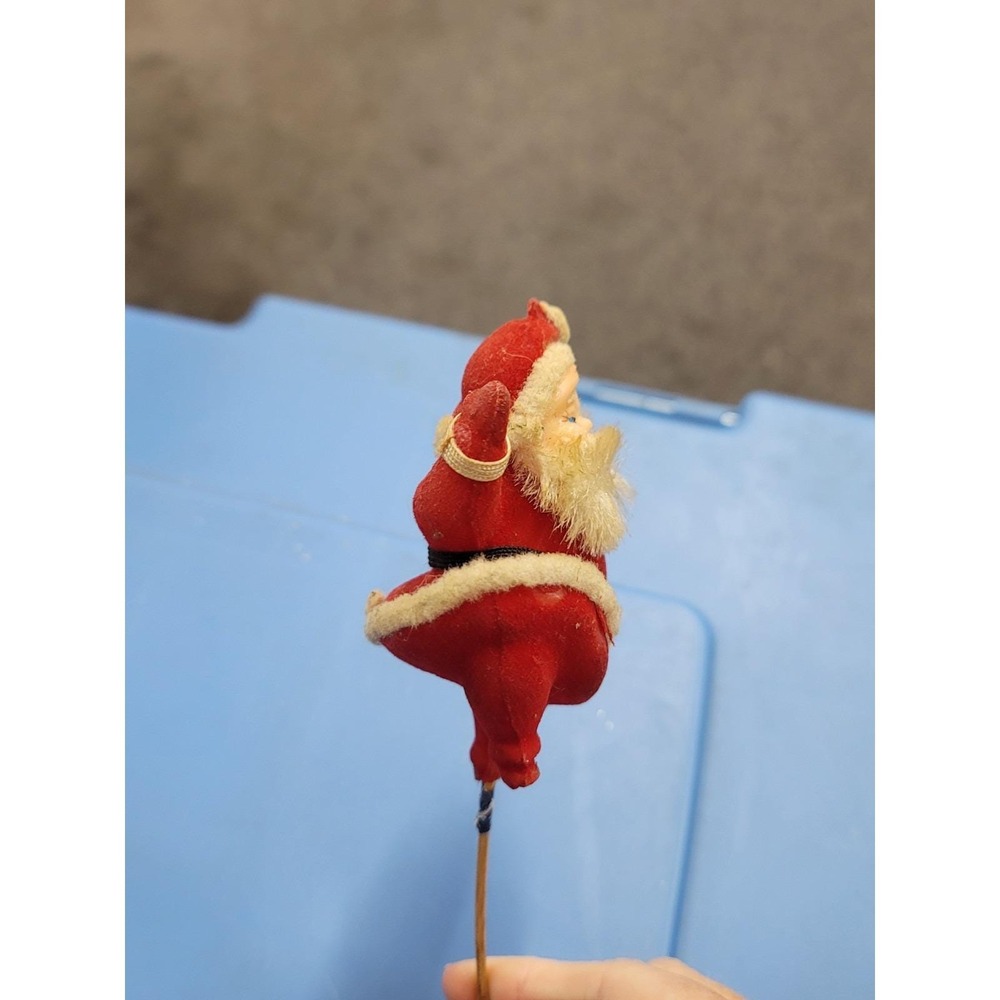 Vintage 1960s Flocked Santa Claus Blow Mold On A Stick For Floral Arrangement - Picture 4 of 8